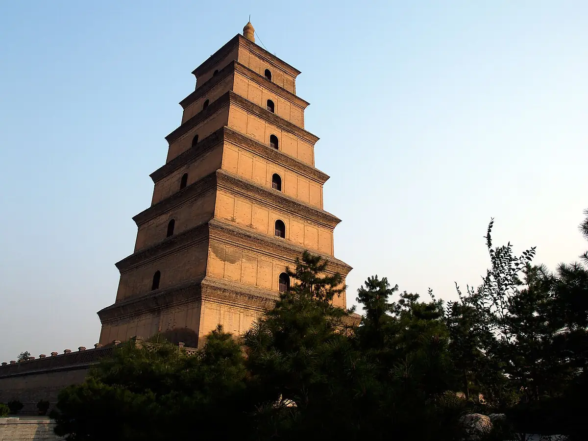 Giant Wild Goose Pagoda rising above trees in Xi’an